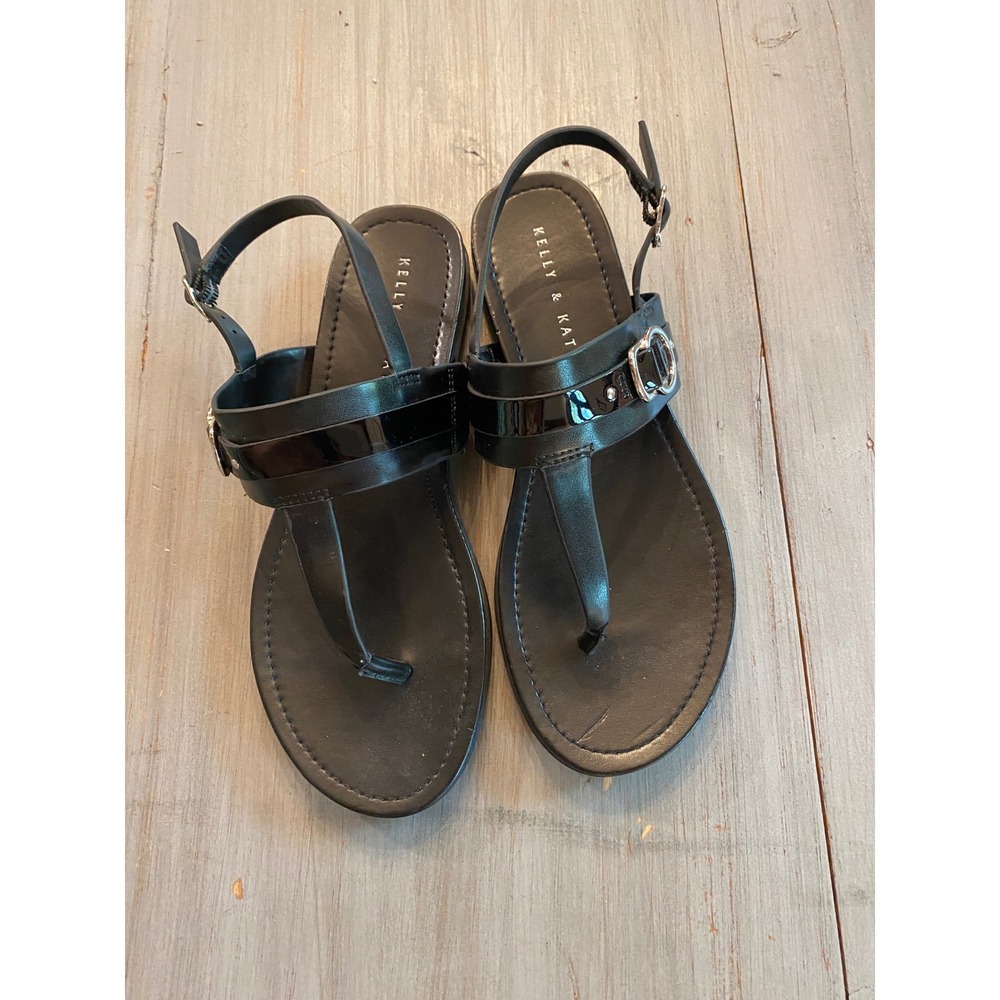 Kelly & Katie Creddis Black Thong Slingback Sandals Buckle Detail Womens 8M 39